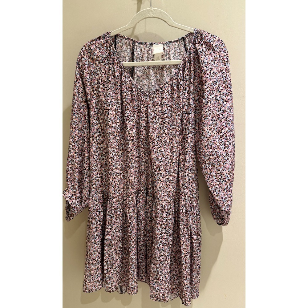 H&M Floral Mini Dress Long‎ Sleeve Tiered Casual Cottagecore XS